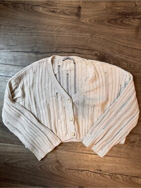 Zara Cropped Cream Button Sweater